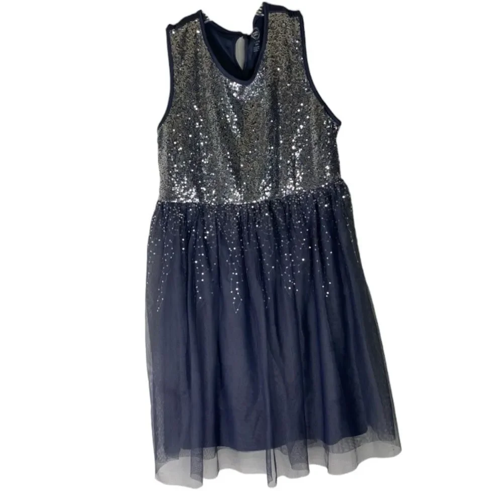 Wonder Nation Gray Silver Dripping‎ Sequin Sleeveless Tulle Sparkly Dress XL